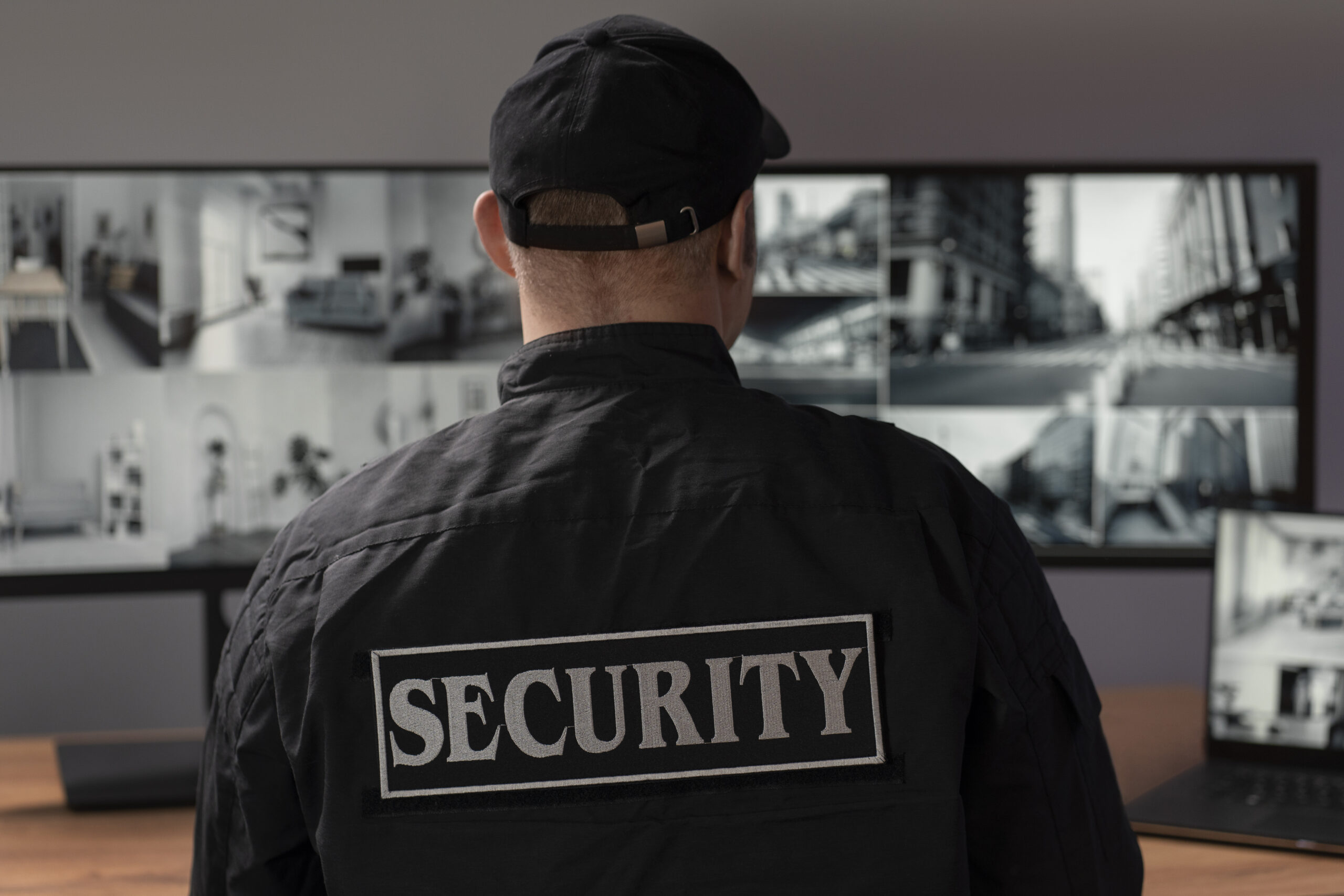 Security Guard looking at screens